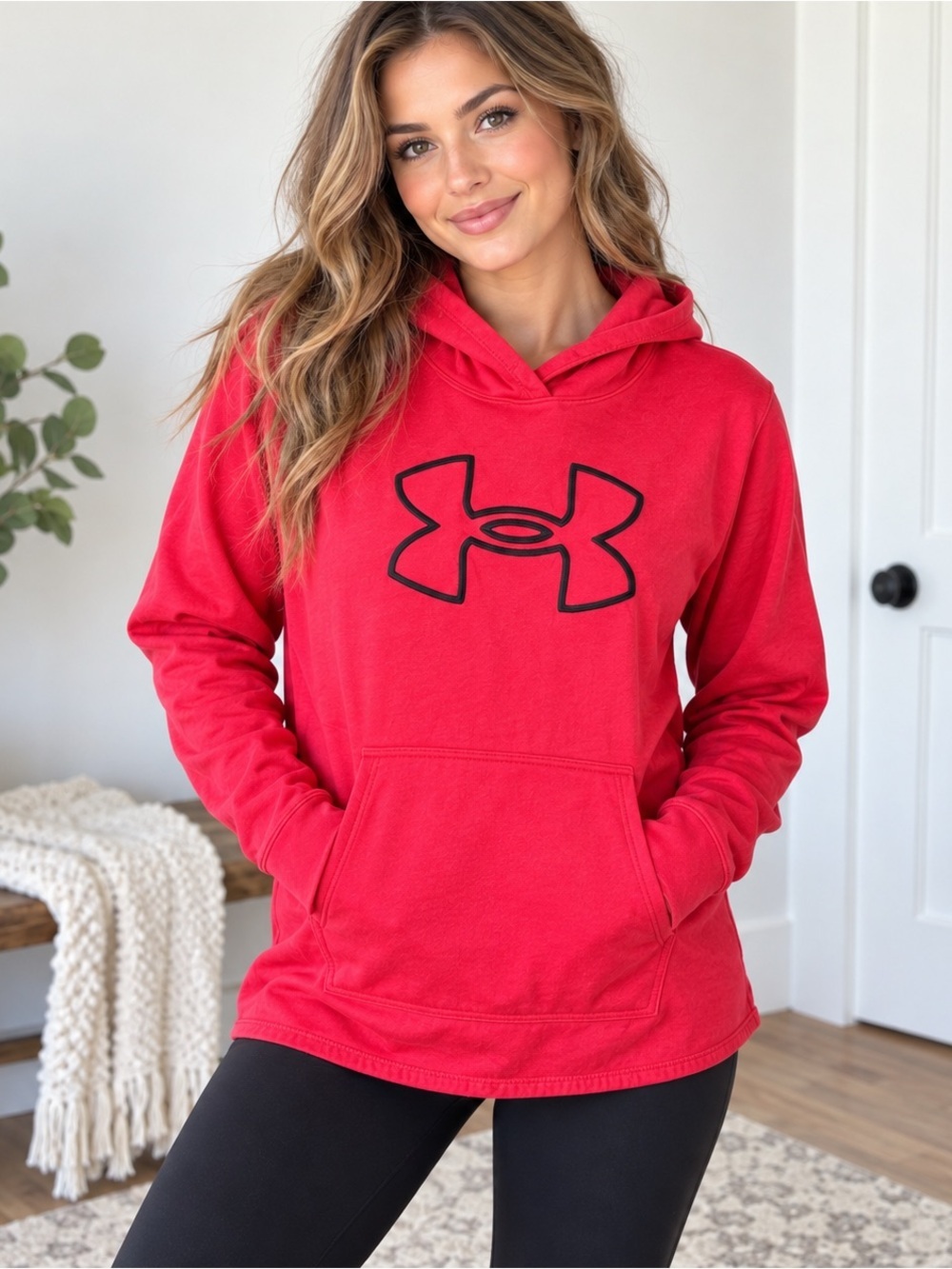 UNDER ARMOUR Big Logo Hoosie Sweatshirt Womens Medium Loose Fit Red